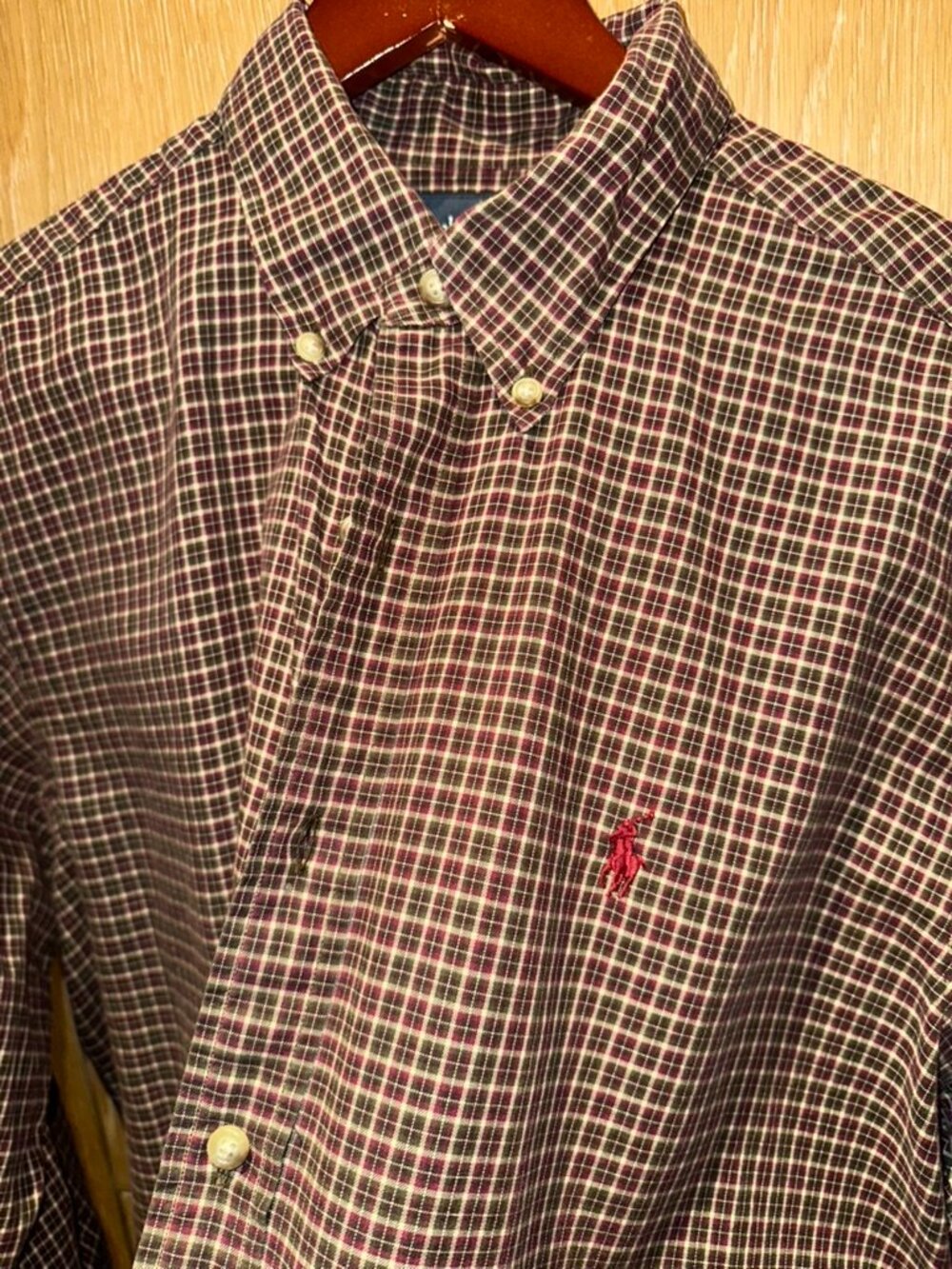Polo Ralph Lauren Classic Fit Plaid Shirt Men's L Burgundy Red Pony